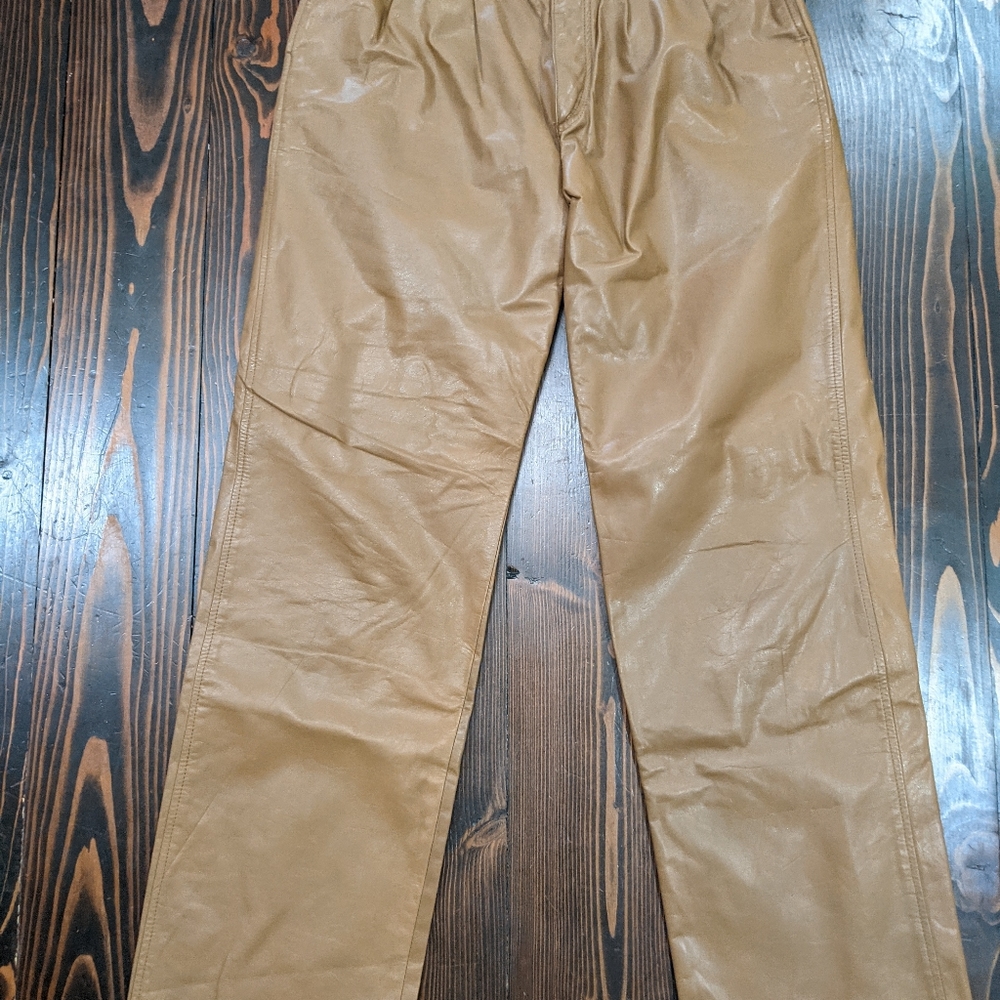 Vintage Tan leather, straight leg, size 10, the tannery west pants